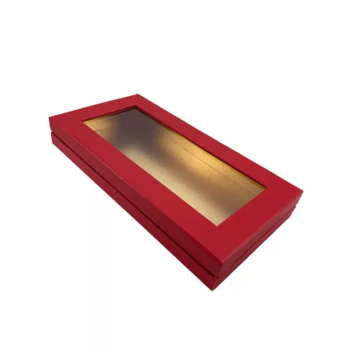 Lapos tégla papírdoboz arany belsővel piros 30x15x4cm