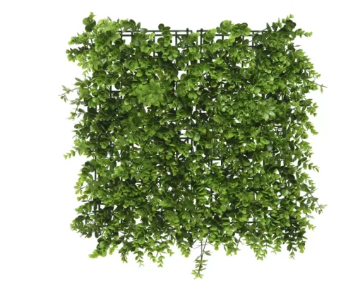 Élethű zöld eukaliptusz falpanel műanyagból – UV álló – 100×100 cm