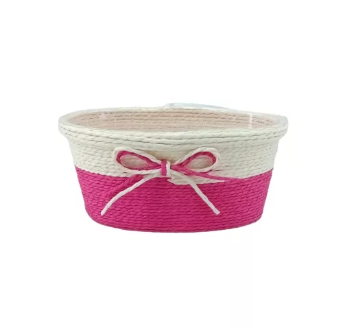 Köteles ovál kaspó masnival kicsi magenta 18x11x8cm