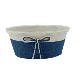 Köteles ovál kaspó masnival kicsi  királykék  18x11x8cm