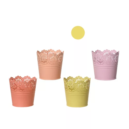 Fém kaspó kültérre és beltérre egyaránt 11x10,6 cm sárga