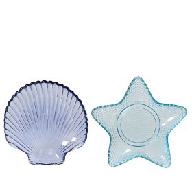   Kagyló alakú tányér átlátszó üvegből kék színben 14x2cm