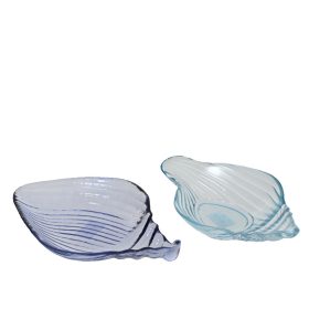   Kagyló alakú tányér átlátszó üvegből világoskék színben 20x11,8x5,5 cm 