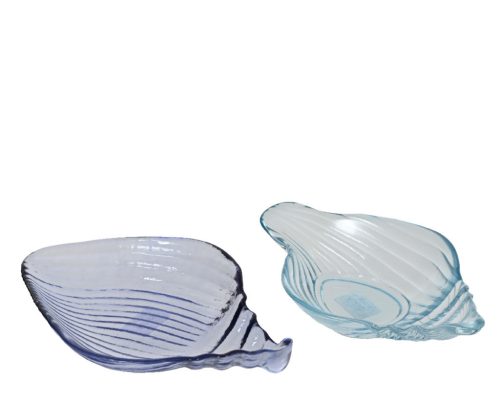 Kagyló alakú tányér átlátszó üvegből világoskék színben 20x11,8x5,5 cm 