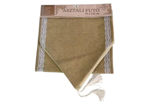 Asztali futó 35x142cm natúr lenvászon csipke szegéllyel