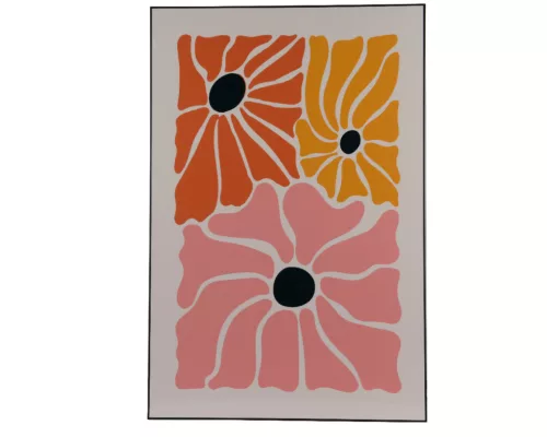 Fényes falikép MDF keretben élénk színű virágos illusztrációval 2,5x60x90 cm 