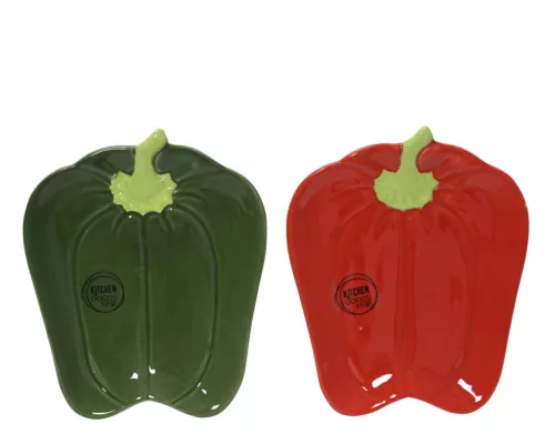 Paprika formájú mázas kerámia  tányér – piros vagy zöld – 16×13×2 cm 2 féle válaszható/db
