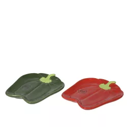   Paprika formájú mázas kerámia  tányér – piros vagy zöld – 16×13×2 cm 2 féle válaszható/db