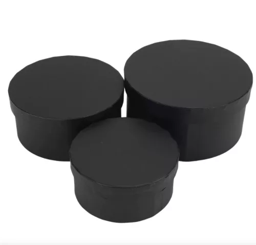 Kerek papírdoboz 3 db/szett (14x7, 12,3x5,7 cm, 10,3x4,9 cm) fekete