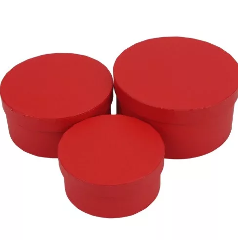 Kerek papírdoboz szett piros (14x7cm,12,3x5,7 cm,10,3x4,9 cm)
