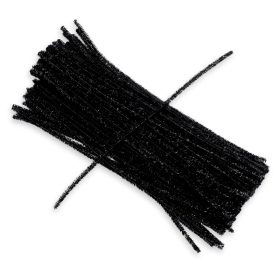 Csillámos zsenília drót - fekete 100db/cs