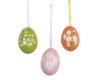 Díszített húsvéti tojás szett – narancs, rózsaszín és zöld, 6 db-os, szalagos akasztóval