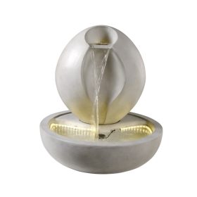   Modern kerti szökőkút meleg fehér LED világítással – szürke 61x61x64 cm 