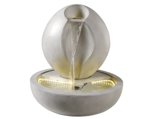 Modern kerti szökőkút meleg fehér LED világítással – szürke 61x61x64 cm 