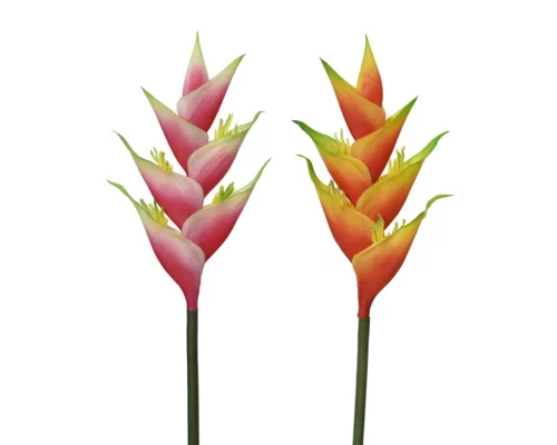 Élethű heliconia művirág dekor ág (piros-rózsaszín és narancs-sárga színben), 91 cm 2 féle válaszható/db