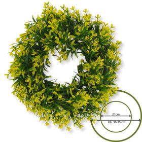 Élethű pozsgás koszorú sárga virággal 32 cm