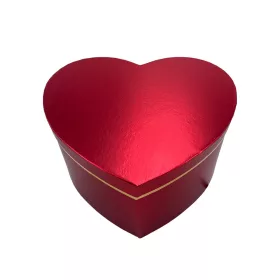 Szív alakú metálpiros doboz közepes 22x19,5x11,5cm