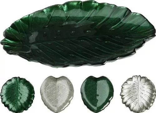 Tányér üveg  leveles 28cm 2 féle szín/minta