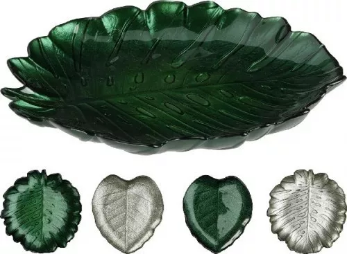 Tányér üveg  levél 19cm 2 féle szín/minta