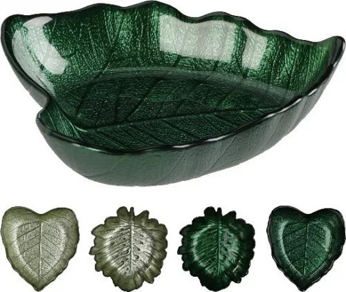 Tányér üveg  16cm levél 2 féle szín/minta