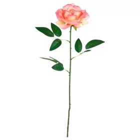 Élethű szálas nyílott rózsa 60cm - rózsaszín-krém