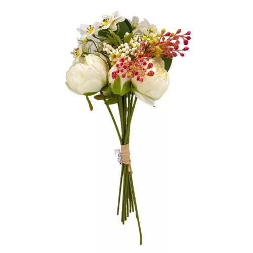 Élethű selyemvirág csokros peónia fehér 36cm