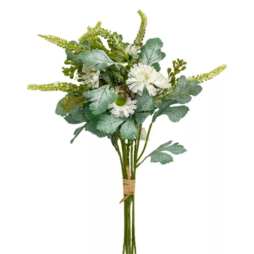 Élethű selyemvirág mezei csokor fehér 58cm