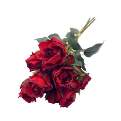 Élethű selyemvirág rózsacsokor piros 55 cm