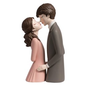 Szerelmes pár szobor rózsaszín-szürke 11x12x36 cm