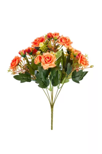 Élethű rózsa csokor 37 cm cirkás sárga/narancssárga