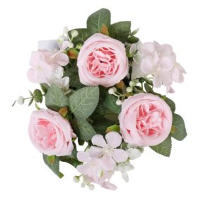 Selyem angol rózsa koszorú 20cm pink