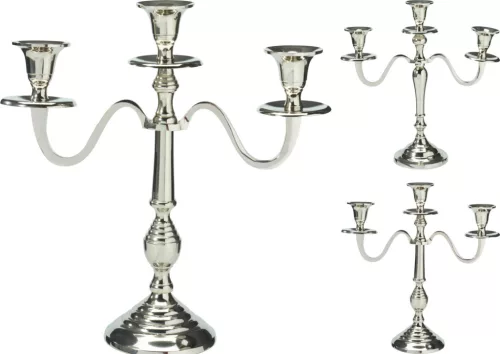 Ezüst színű 3 ágú gyertyatartó 30 cm – elegáns asztali dekoráció