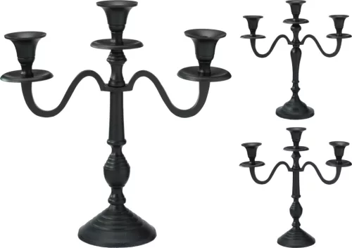 Gyertyatartó fekete 3 ágú 30 cm 2 féle válaszható/db
