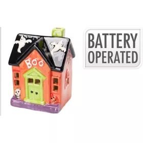 Halloween ház LED-del 10,5 cm „Boo” felirattal