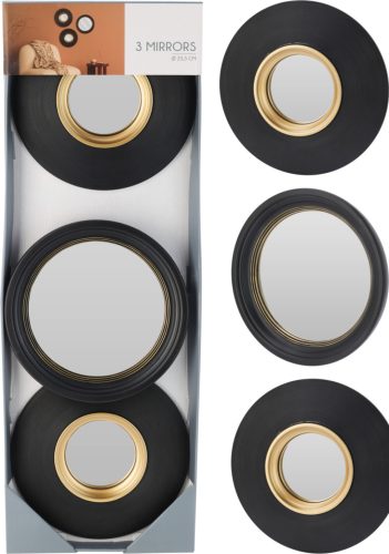 Kör alakú tükrök szett – 3 darabos, fekete-arany kerettel átmérő 25 cm