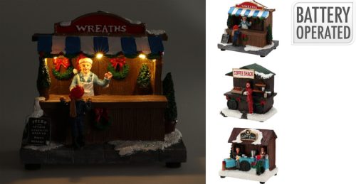 Karácsonyi bódé jelenet LED-es 3 féle választható 10x7x10cm / db