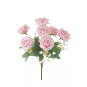   Rózsa selyemvirág csokor, 7 ágú, 41cm magas - Rózsaszín