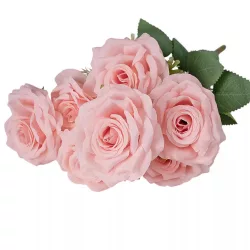   Rózsa selyemvirág csokor, 7 ágú, 41cm magas - Rózsaszín