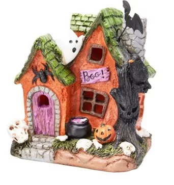 Halloween LED-es ház 12 cm – narancs ház