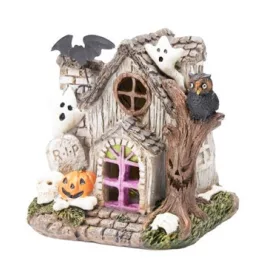 Halloween LED-es ház 12 cm – szürke ház