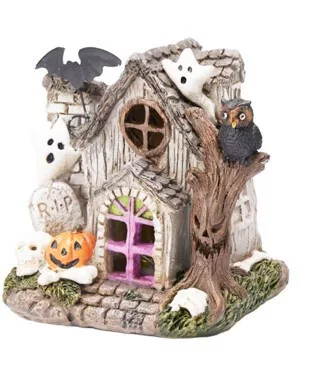 Halloween LED-es ház 12 cm – szürke ház