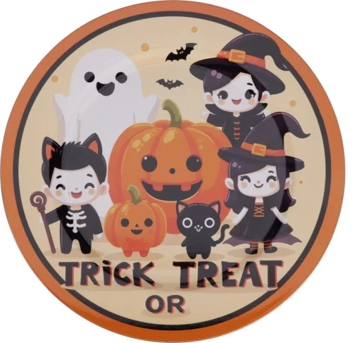 Halloween műanyag tányér 33 cm – tökös boszorkányos minta