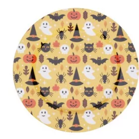 Halloween műanyag tányér 33 cm – narancs mintás