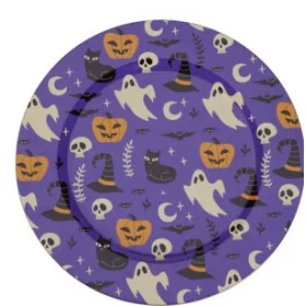 Halloween műanyag tányér 33 cm – sötétlila mintás