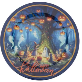 Halloween műanyag tányér 33 cm – erdei szellemes minta