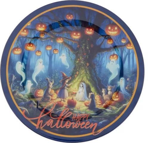 Halloween műanyag tányér 33 cm – erdei szellemes minta