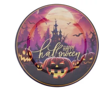 Halloween műanyag tányér 33 cm – kastélyos naplemente minta