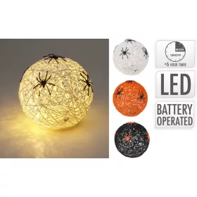   Halloweeni pókos rattan gömb LED-es 15cm, választható színben