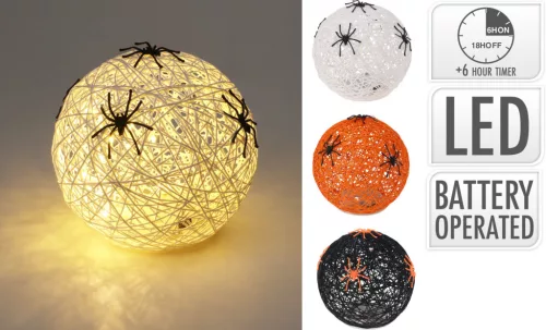 Halloweeni pókos rattan gömb LED-es 15cm, választható színben
