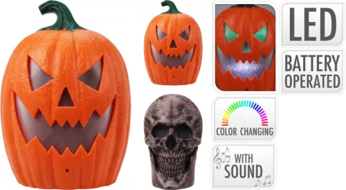 Halloweeni LED-es lámpa tök vagy koponya forma nagy